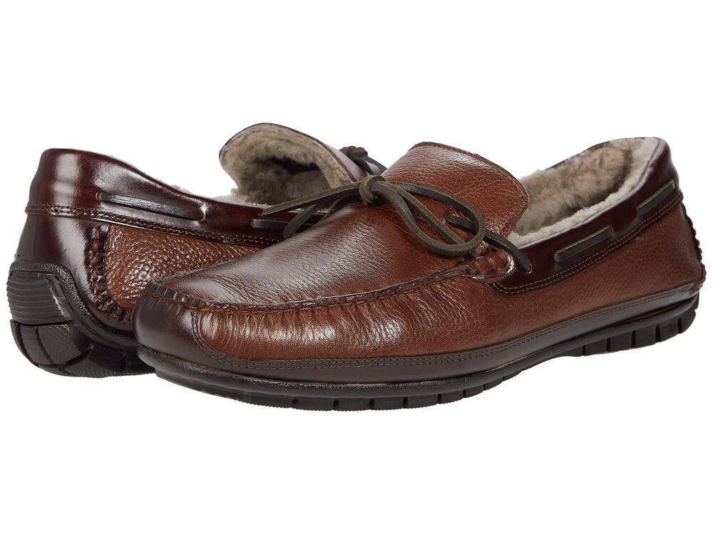 JOHNSTON & MURPHY CORT SHEARLING SLIPPER BROWN DARK FULL GRAIN 10.5 M BOOTS